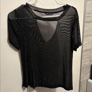 SHEIN Black Sparkle Mesh Tee